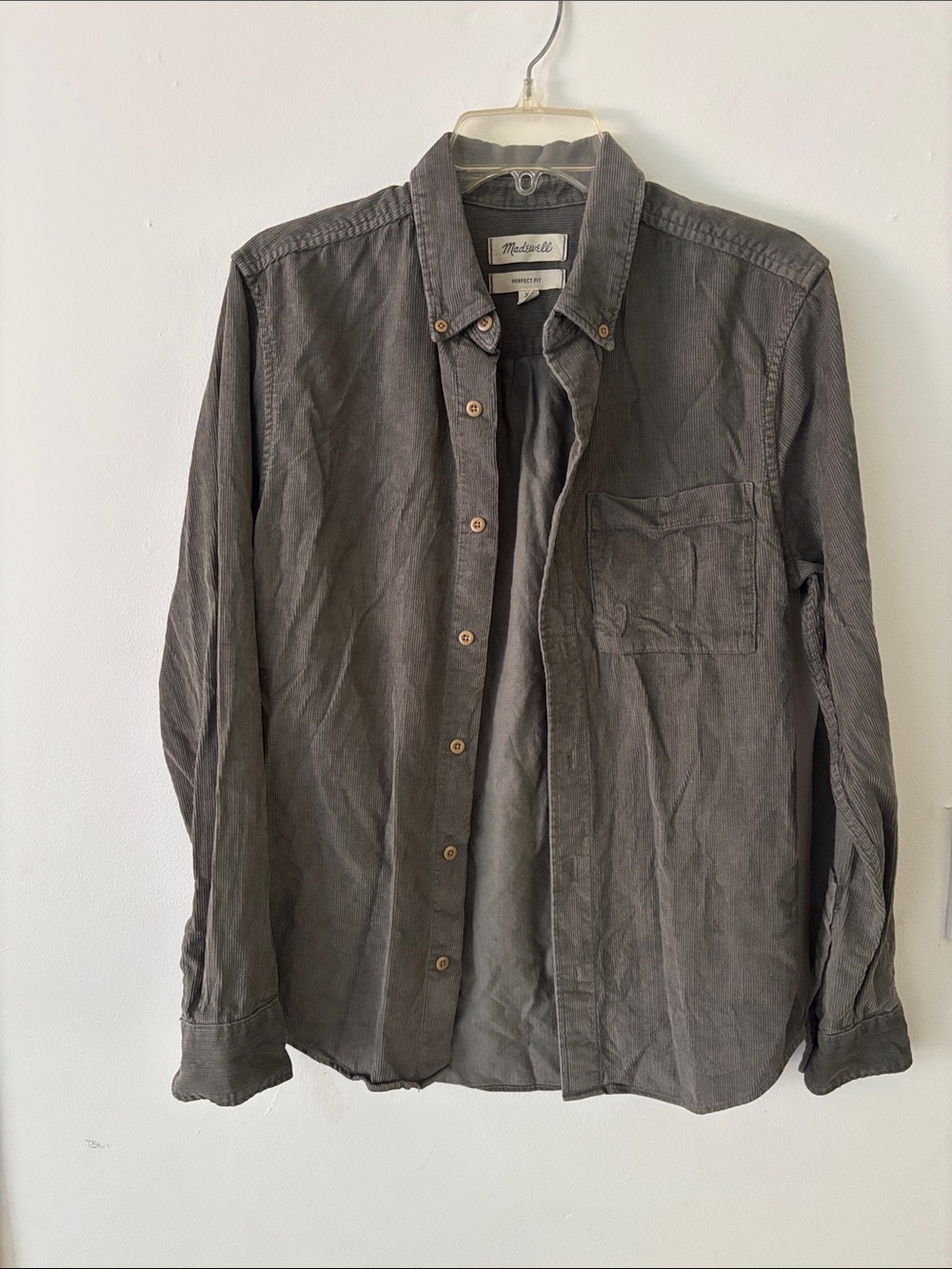 Madewell Olive Green Perfect Fit Long Sleeve Button Down Corduroy Shirt size XS